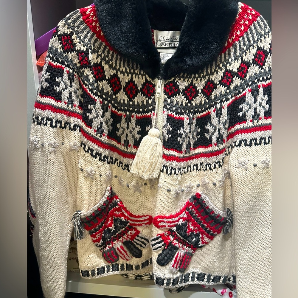 Hand Knit  Cardigan Fairisle Sweater